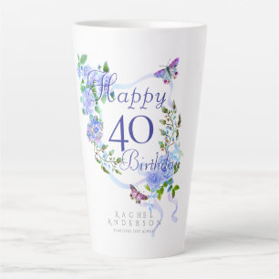 Blue Rose Ribbon 40th Birthday Latte Mug