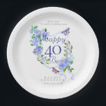 Blue Rose Ribbon 40th Birthday Paper Plate<br><div class="desc">Beautiful chic paper plate design with ribbon,  roses
and butterfly. Created a lovely dining experience
for your guests. This design also comes will
a comparable paper cup and napkin.</div>