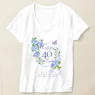 Blue Rose Ribbon 40th Birthday T-Shirt