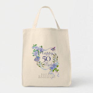Blue Rose Ribbon 50th Birthday Tote Bag