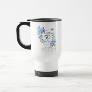 Blue Rose Ribbon 50th Birthday Travel Mug