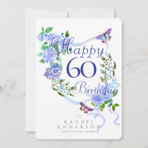 Blue Rose Ribbon 60th Birthday Holiday Card