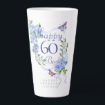 Blue Rose Ribbon 60th Birthday Latte Mug<br><div class="desc">Lovely and elegant rose with butterfly.  
Celebrate your special day with this lovely latte mug can also be a special personalized birthday gift to your bestise,  friend or family member.</div>