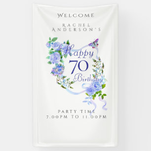 Blue Rose Ribbon 70th Birthday Banner