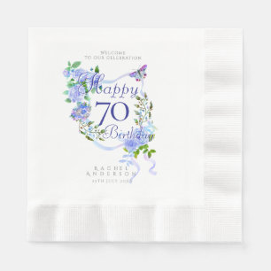 Blue Rose Ribbon 70th Birthday Napkin