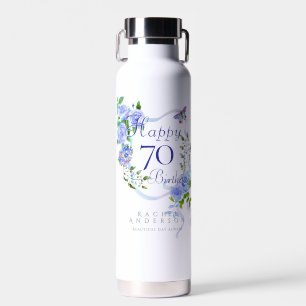 Blue Rose Ribbon 70th Birthday Water Bottle