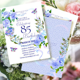 Blue Rose Ribbon 85th Birthday Invitation