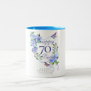 Blue Rose Ribbon Birthday 70th Two-Tone Coffee Mug