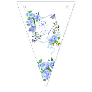 Blue Rose Ribbon Monogram  Bunting