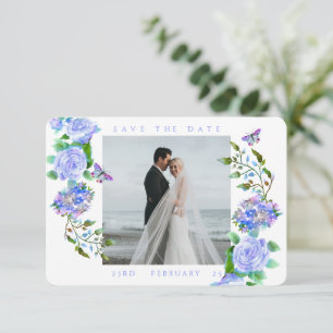 Blue Rose Ribbon Monogram Photo Wedding  Save The Date