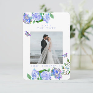 Blue Rose Ribbon Monogram Photo Wedding  Save The Date