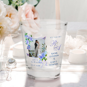 Blue Rose Ribbon Monogram Photo Wedding  Shot Glass