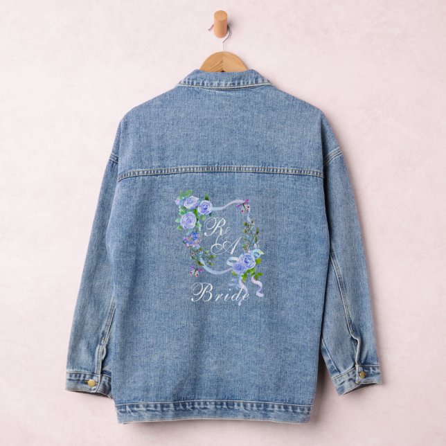 Blue Rose Ribbon Monogram Wedding  Denim Jacket (Hangar)
