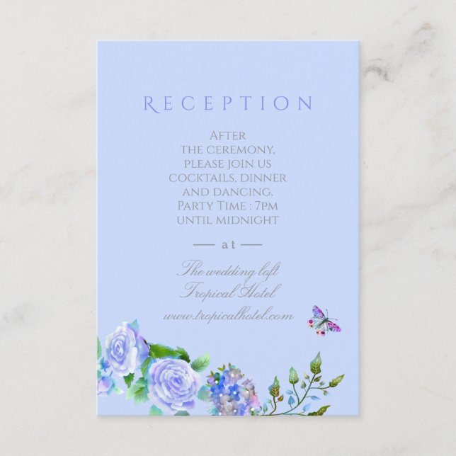 Blue Rose Ribbon Monogram Wedding  Enclosure Card (Front)