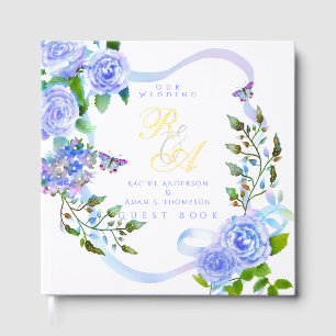 Blue Rose Ribbon Monogram Wedding Guest Book