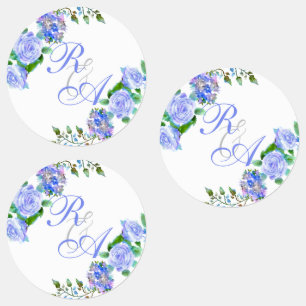 Blue Rose Ribbon Monogram Wedding Invitation