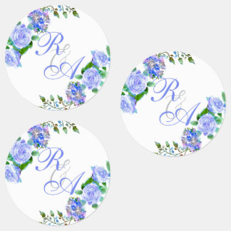 Blue Rose Ribbon Monogram Wedding Invitation