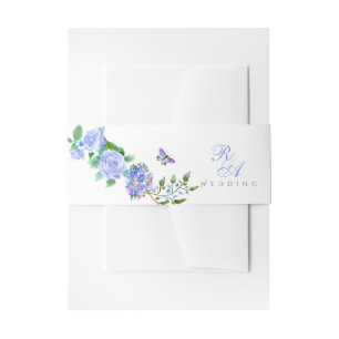 Blue Rose Ribbon Monogram Wedding  Invitation Belly Band