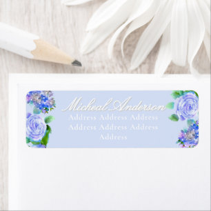 Blue Rose Ribbon Monogram Wedding Invitation Label