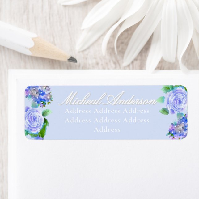 Blue Rose Ribbon Monogram Wedding Invitation Label (Insitu)