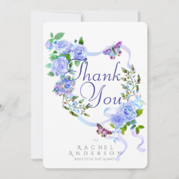 Blue Rose Ribbon Thank You Holiday Card