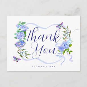 Blue Rose Ribbon Thank You Postcard