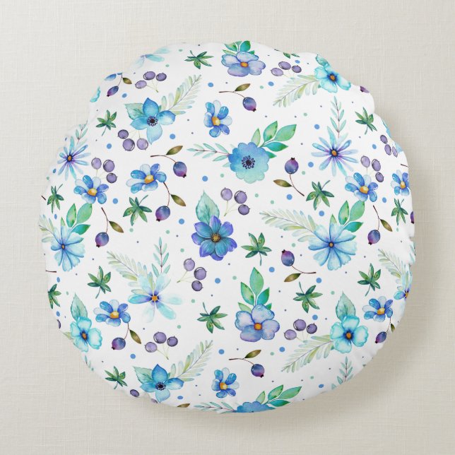 Blue rose round cushion (Front)