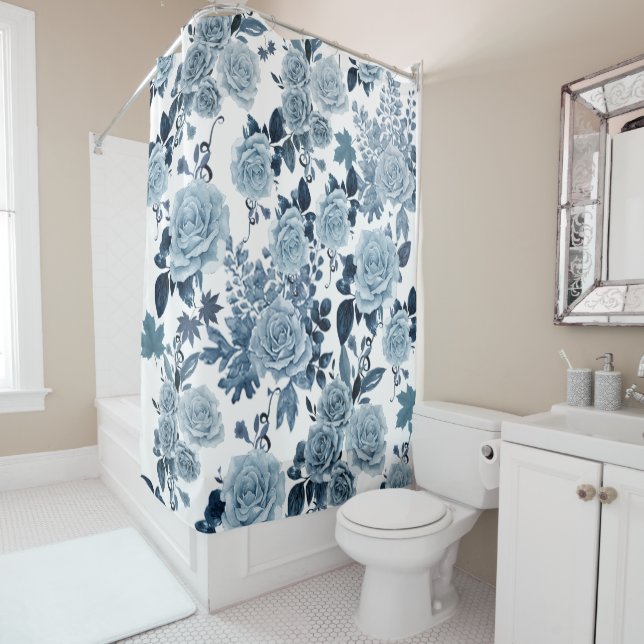 Blue rose shower curtain (In Situ)