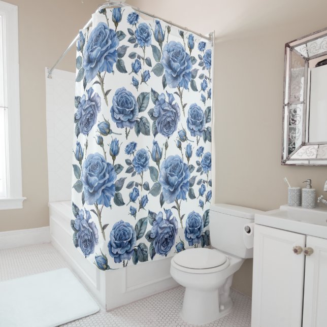 Blue rose shower curtain (In Situ)
