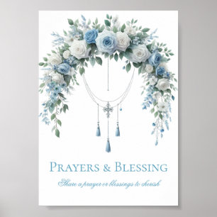 Blue Rose & Silver Cross Baptism Prayers Poster