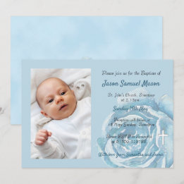 Blue rose sparkle Baptism Invitation