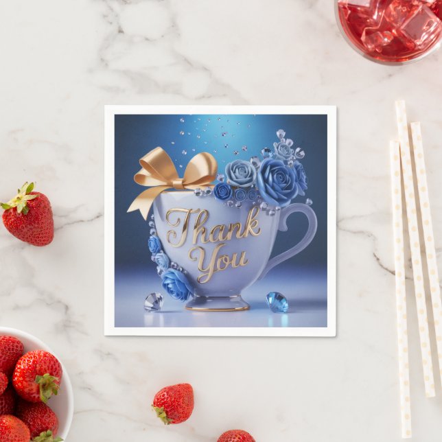 Blue Rose Teacup, Thank You, Napkin (Insitu)