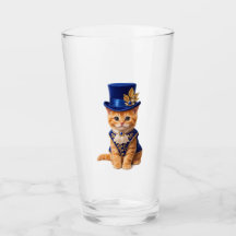 Blue Rose Top‑Hat Cat Drinking Glasses