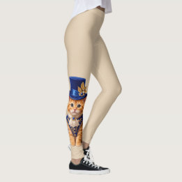Blue Rose Top‑Hat Cat leggings
