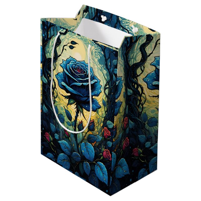 Blue Rose Vines 1 Medium Gift Bag (Back Angled)