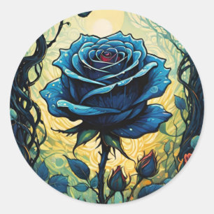 Blue Rose Vines 1 Square Classic Round Sticker