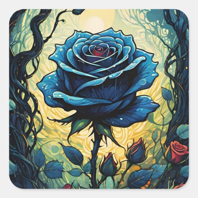 Blue Rose Vines 1   Square Sticker (Front)