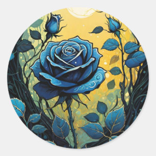 Blue Rose Vines 2 Classic Round Sticker