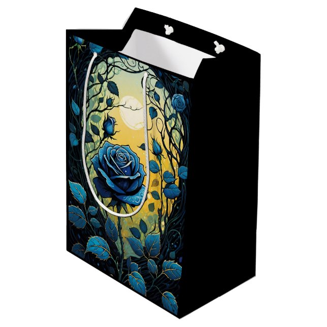 Blue Rose Vines 2 Medium Gift Bag (Back Angled)