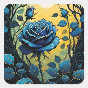 Blue Rose Vines 2 Square Sticker