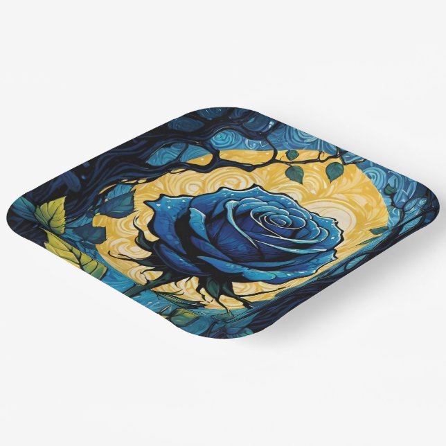 Blue Rose Vines 3 Paper Plate (Angled)