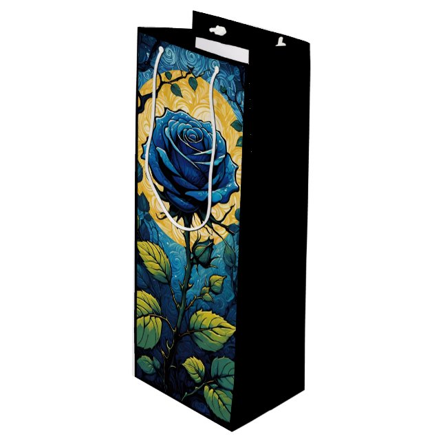 Blue Rose Vines 3 Wine Gift Bag (Front Angled)