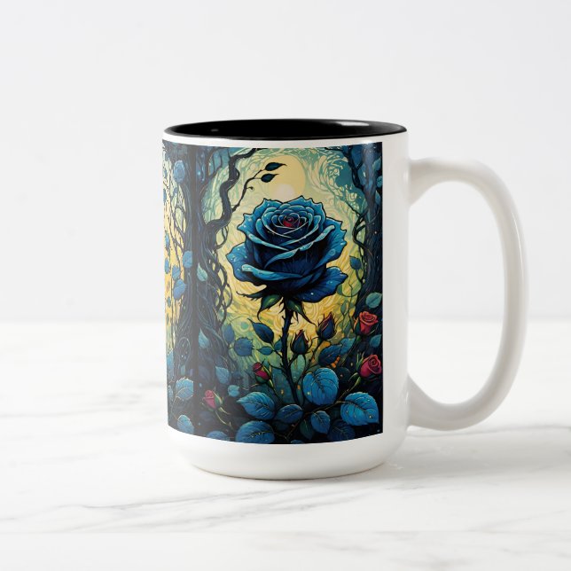 Blue Rose Vines Two-Tone Coffee Mug (Right)