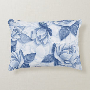 Blue Rose Watercolor - Elegant Floral Decor Decorative Cushion