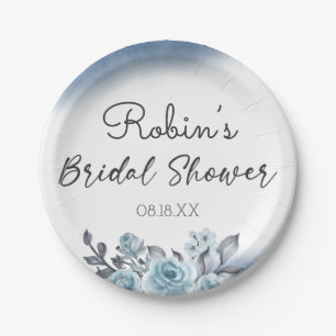 Blue Rose Watercolor Floral Bridal Brunch Shower Paper Plate