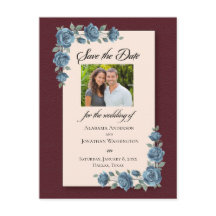 Blue Rose Watercolor Save the Date Postcard