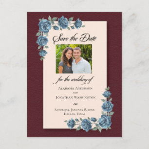 Blue Rose Watercolor Save the Date Postcard