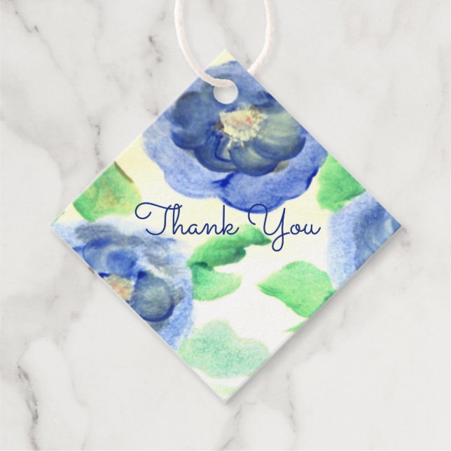 Blue Rose Watercolour Paper Favour Tags (Front)
