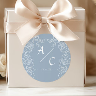 Blue Rose Wedding Initials Romantic Monogram Classic Round Sticker