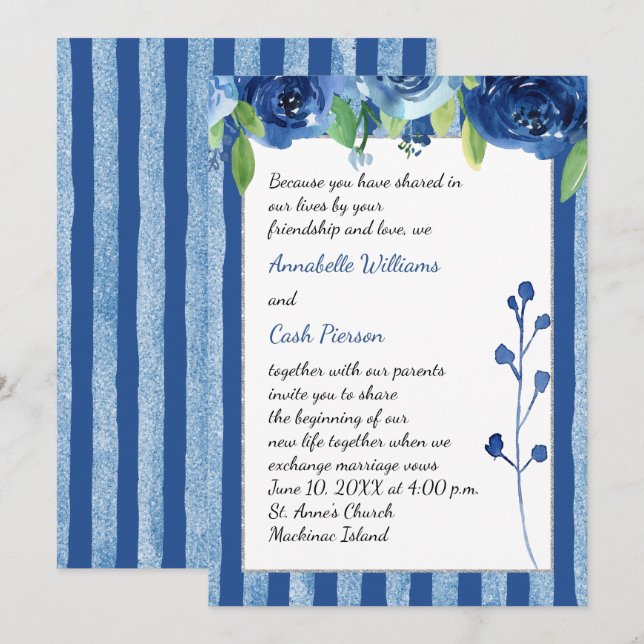 Blue Rose Wedding Invitation (Front/Back)